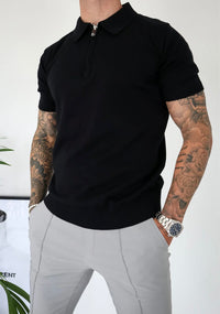 Capo Egyptian Cotton SS Zip Polo Shirt In Black