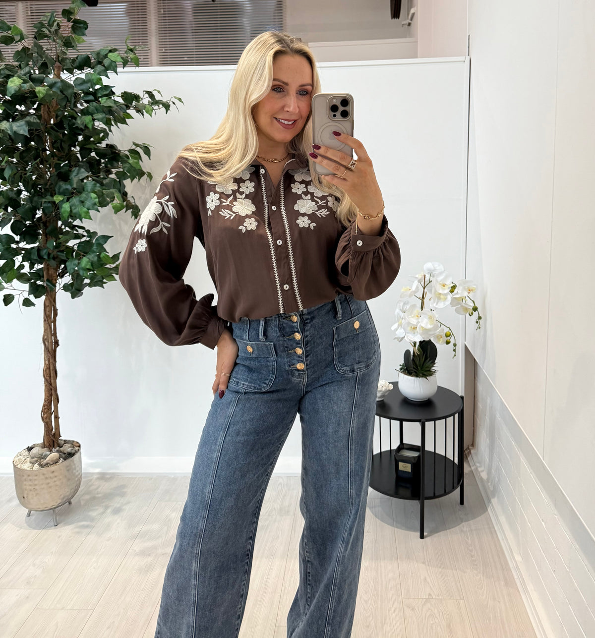 Jessica Floral Shirt In Brown/Cream