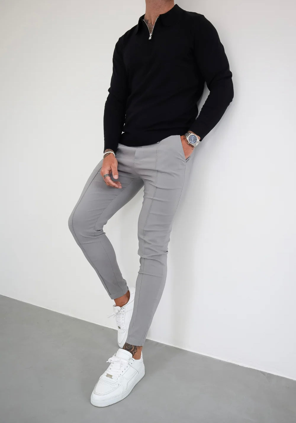Capo Egyptian Cotton LS Zip Polo Shirt In Black
