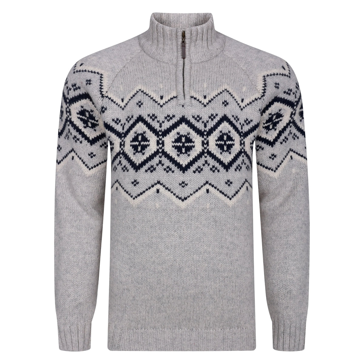 Nordic Pattern 1/4 Zip Sweater In Silver