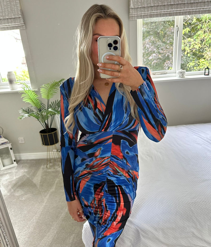 Tory Long Sleeve Midi Dress In Multi