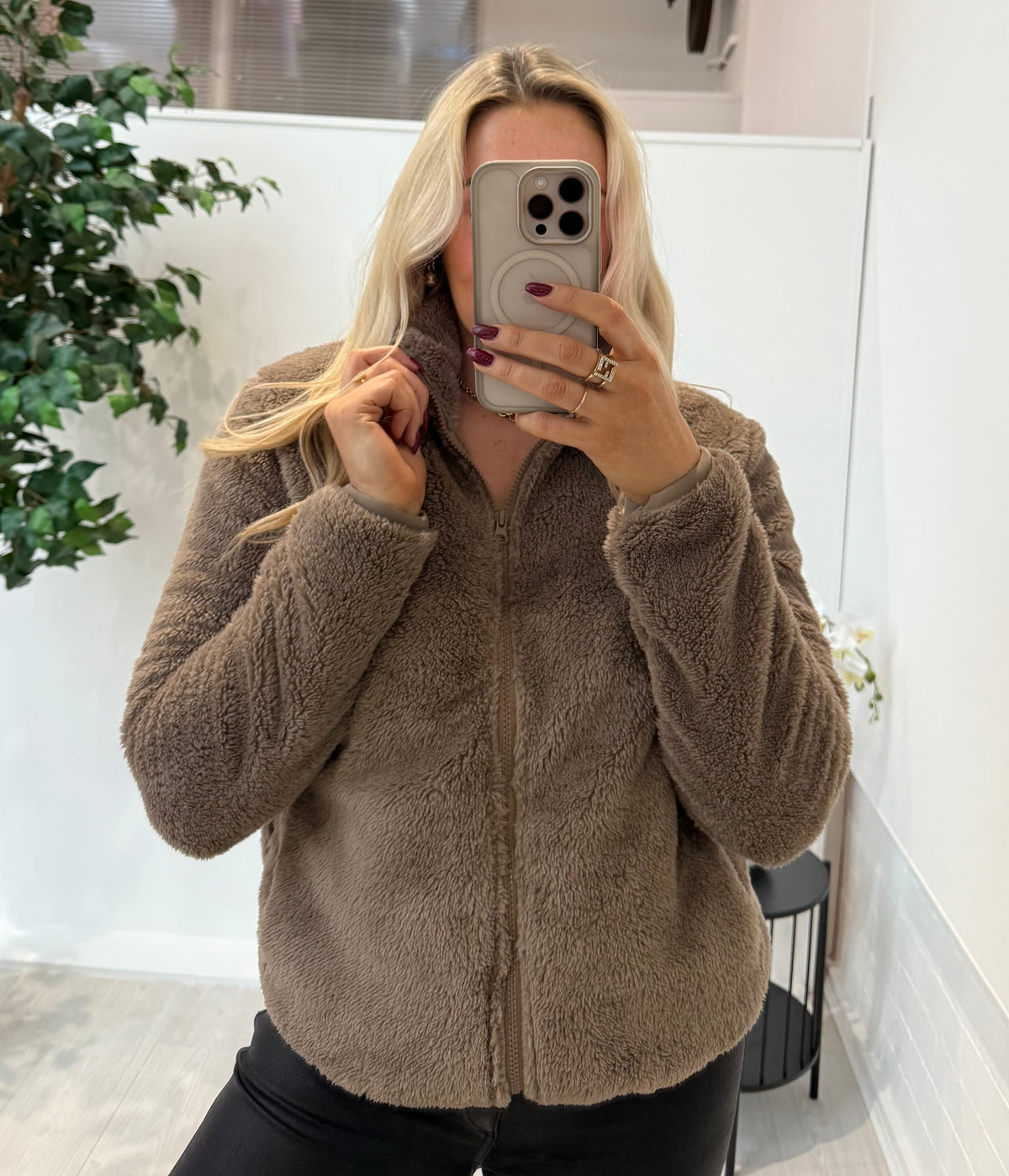 Teddy Zip Jacket In Taupe