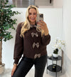 Maeve Leopard Bow Jumper In Chocolate
