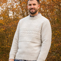 Guernsey Pattern Crew Neck Jumper In Ecru