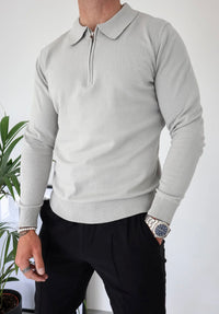 Capo Egyptian Cotton LS Zip Polo Shirt In Stone