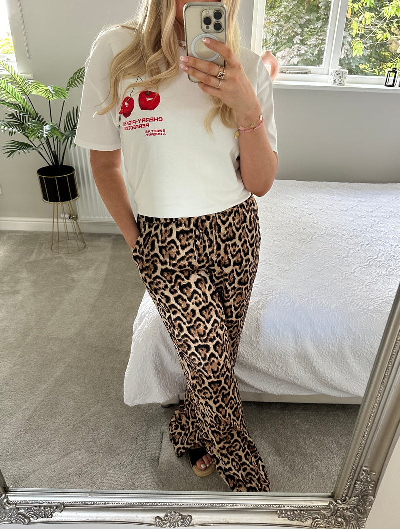 Lola Leopard Print Trousers In Brown