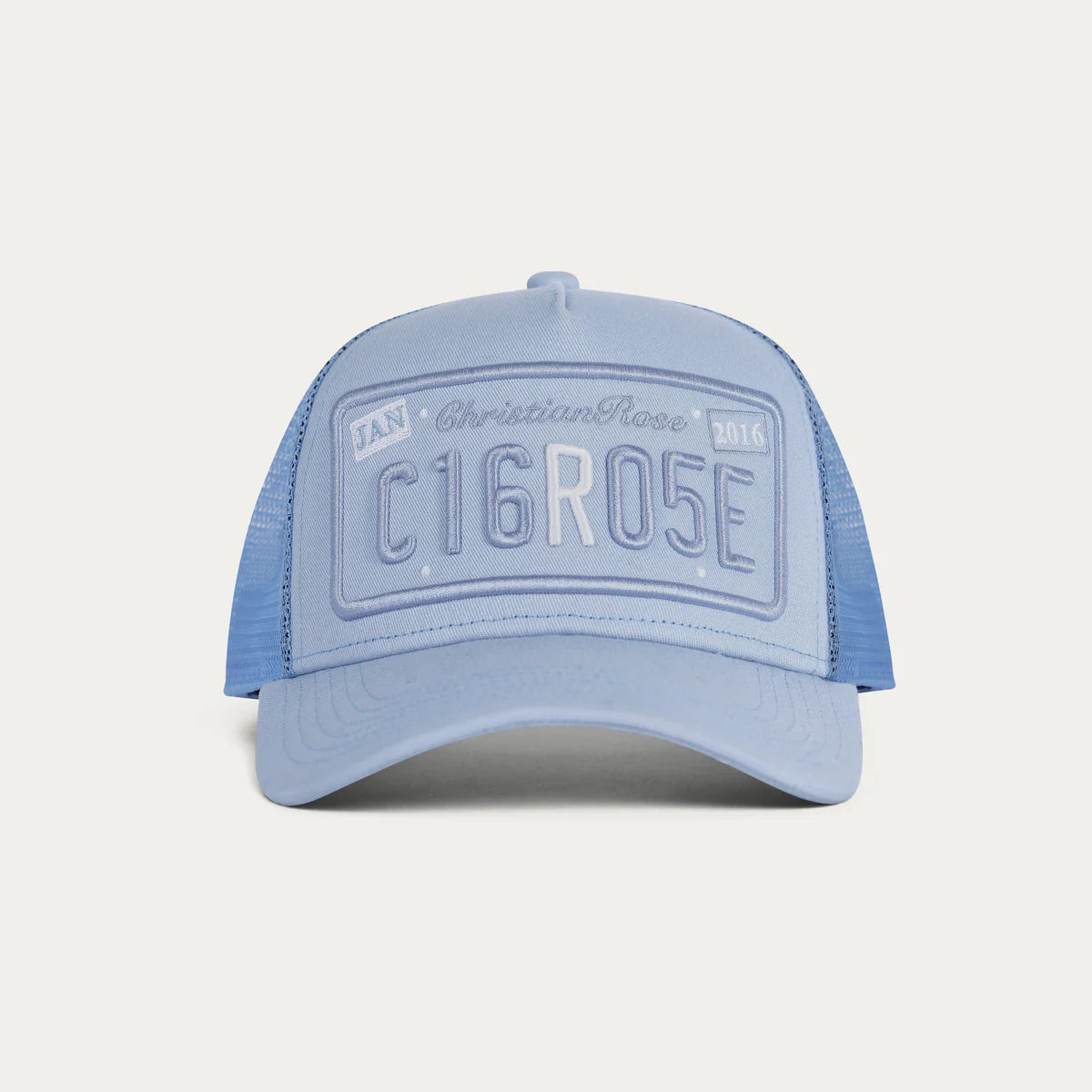 Christian Rose R Two Tone Trucker Cap In Sky Blue