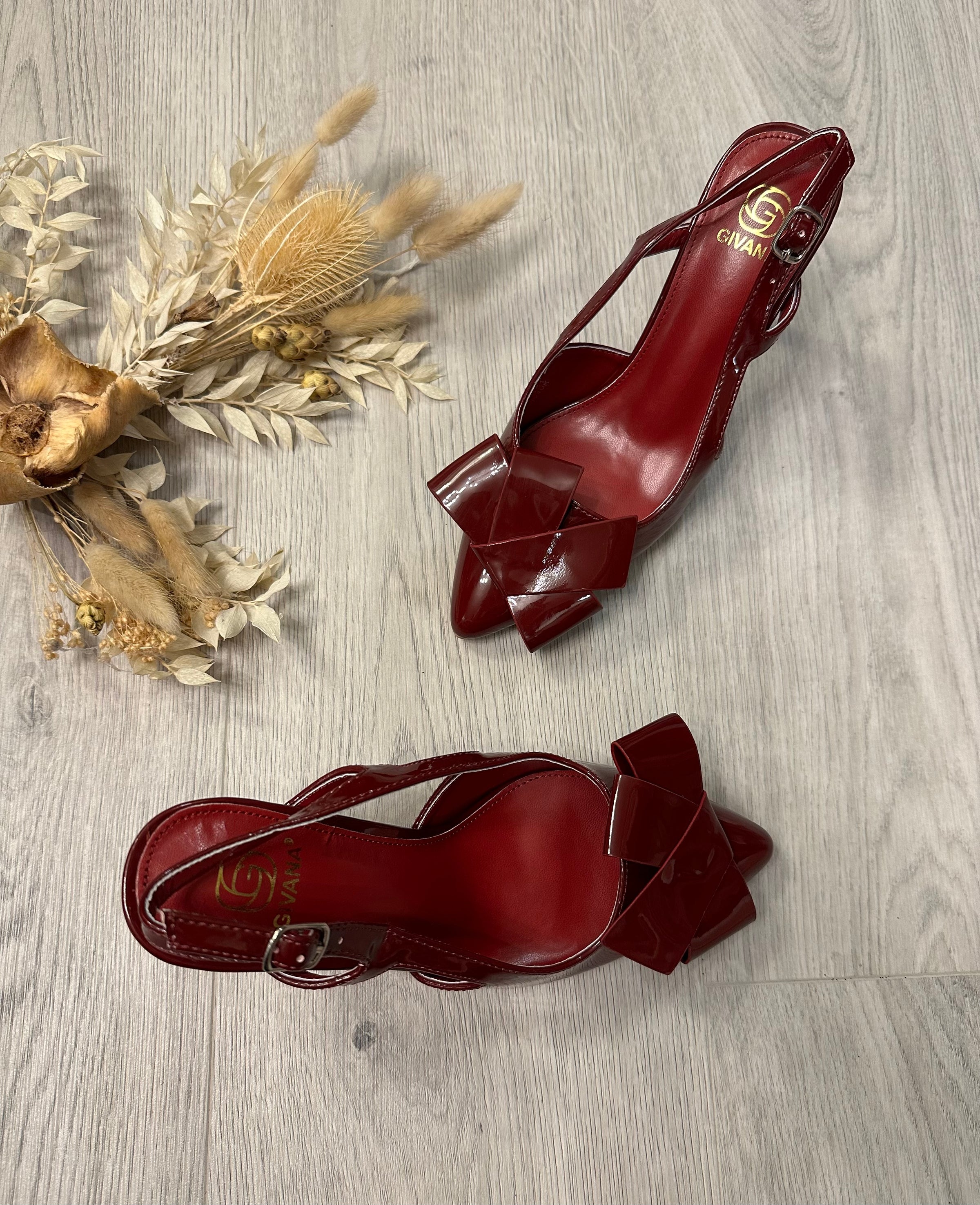 Burgundy Patent Pointed Heels