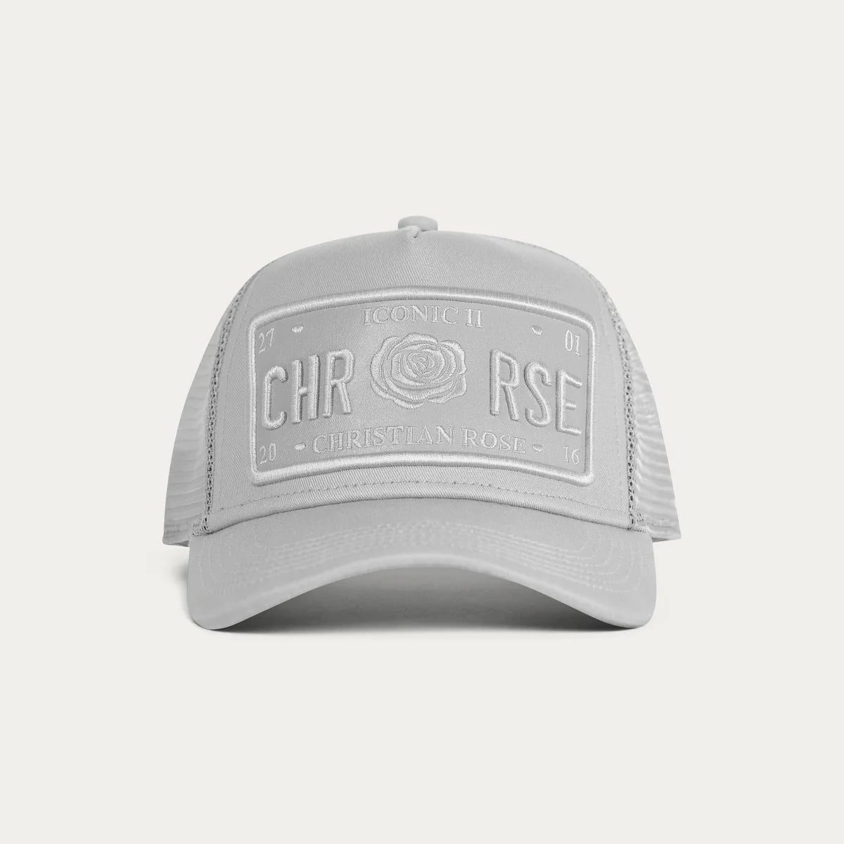 Christian Rose Iconic II Trucker Cap In Ice Grey