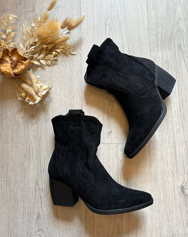 Wynter Western Ankle Boots In Black