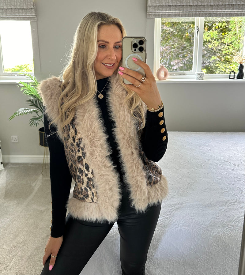 Sasha Faux Fur Leopard Gilet