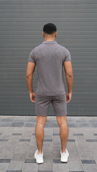 Capo Jersey Slub Polo Shirt In Charcoal