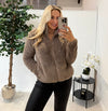 Teddy Zip Jacket In Taupe