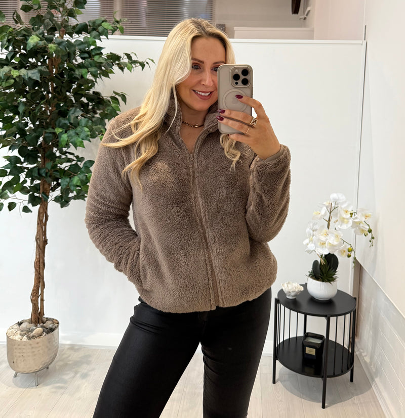 Teddy Zip Jacket In Taupe