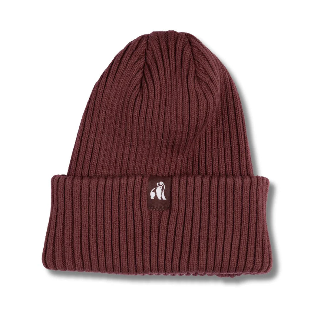 Organic Cotton Beanie In Burgundy/Brown