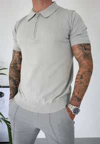 Capo Egyptian Cotton SS Zip Polo Shirt In Stone