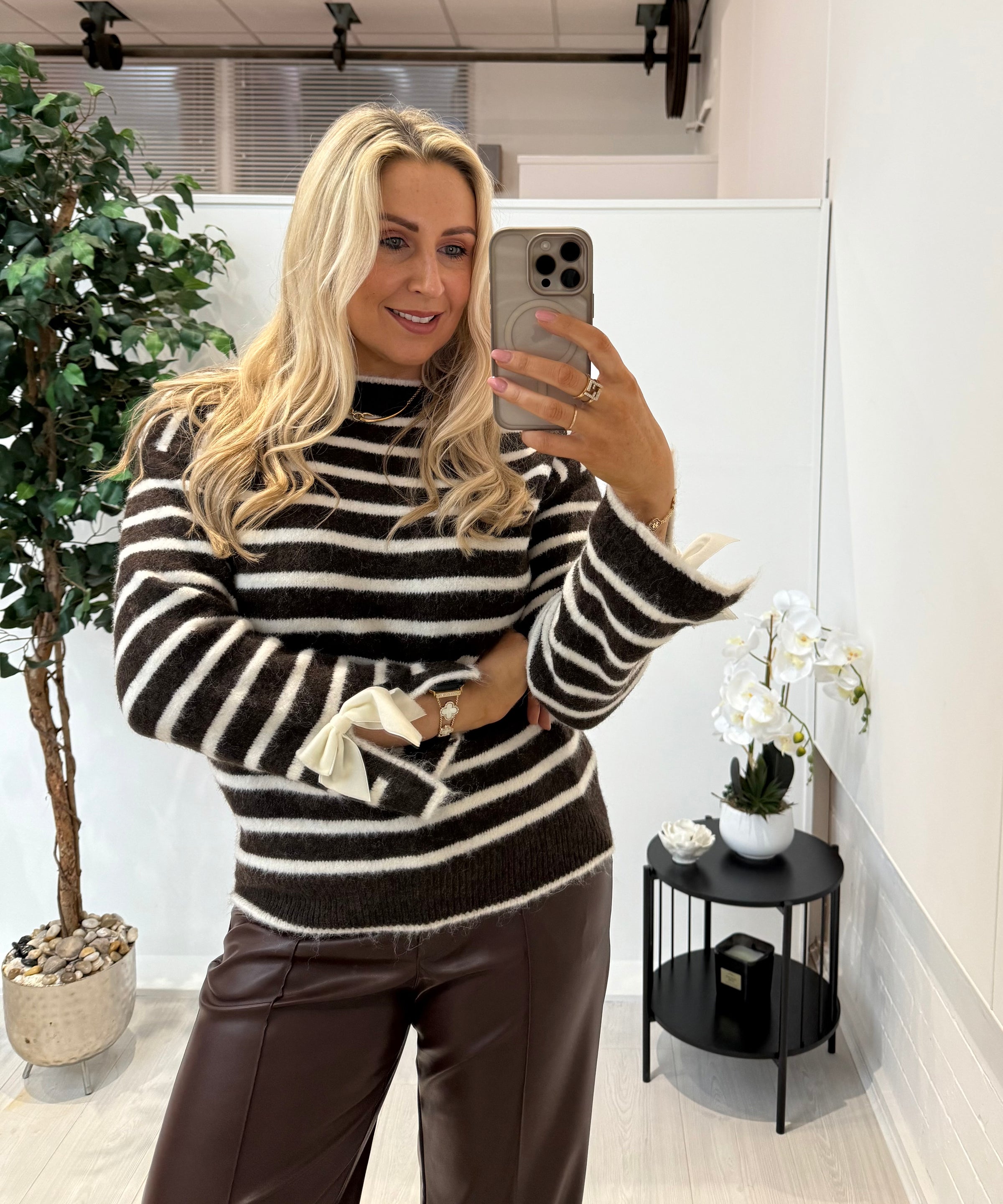 Sophia Striped Jumper In Chocolate