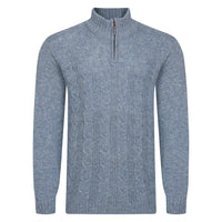 Cable Front 1/4 Zip Sweater In Misty Blue