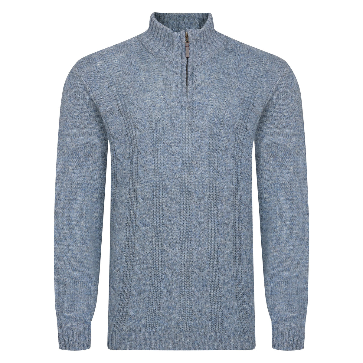 Cable Front 1/4 Zip Sweater In Misty Blue