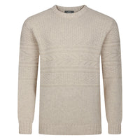 Guernsey Pattern Crew Neck Jumper In Ecru