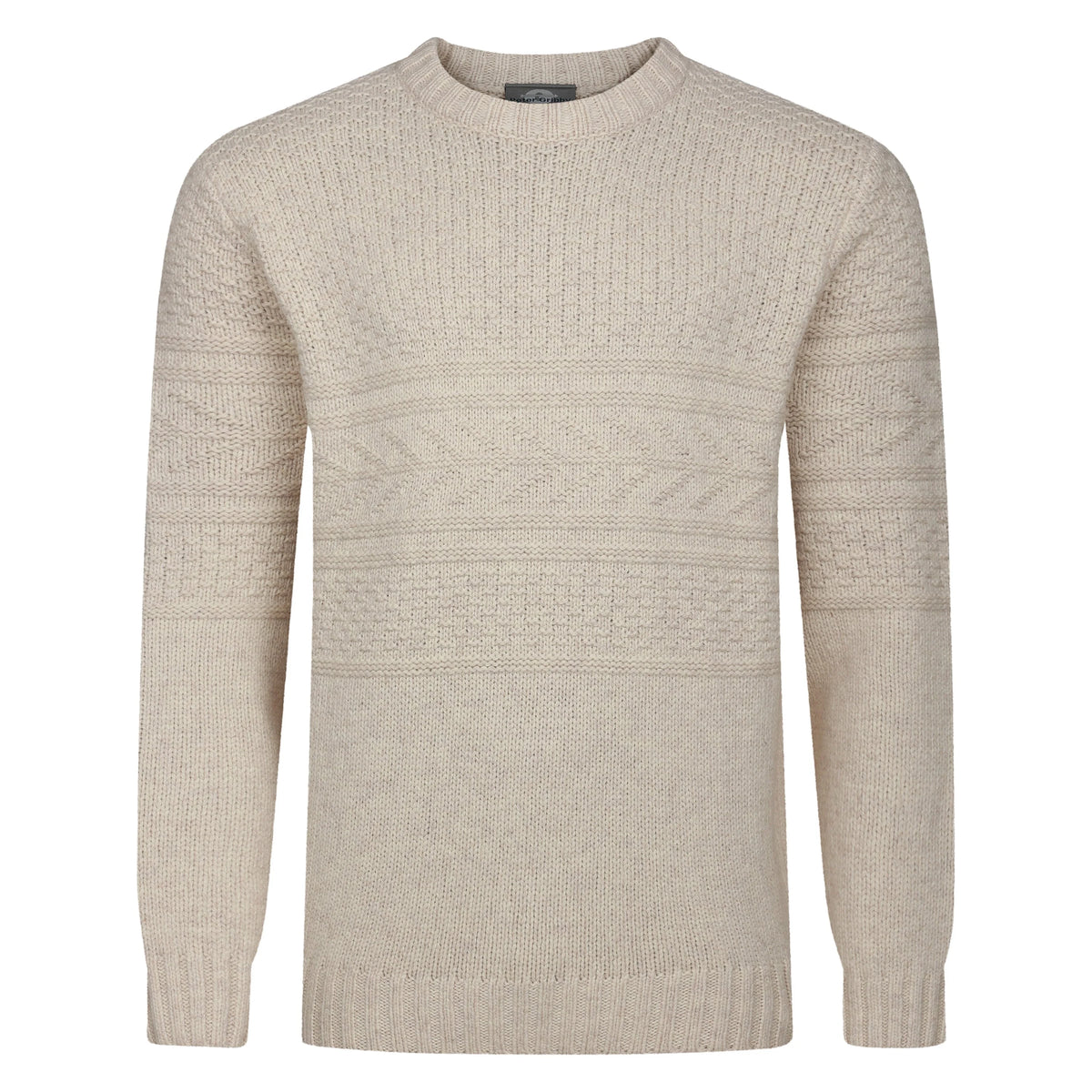 Guernsey Pattern Crew Neck Jumper In Ecru
