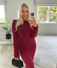 Khloe Knitted Dress In Burgundy