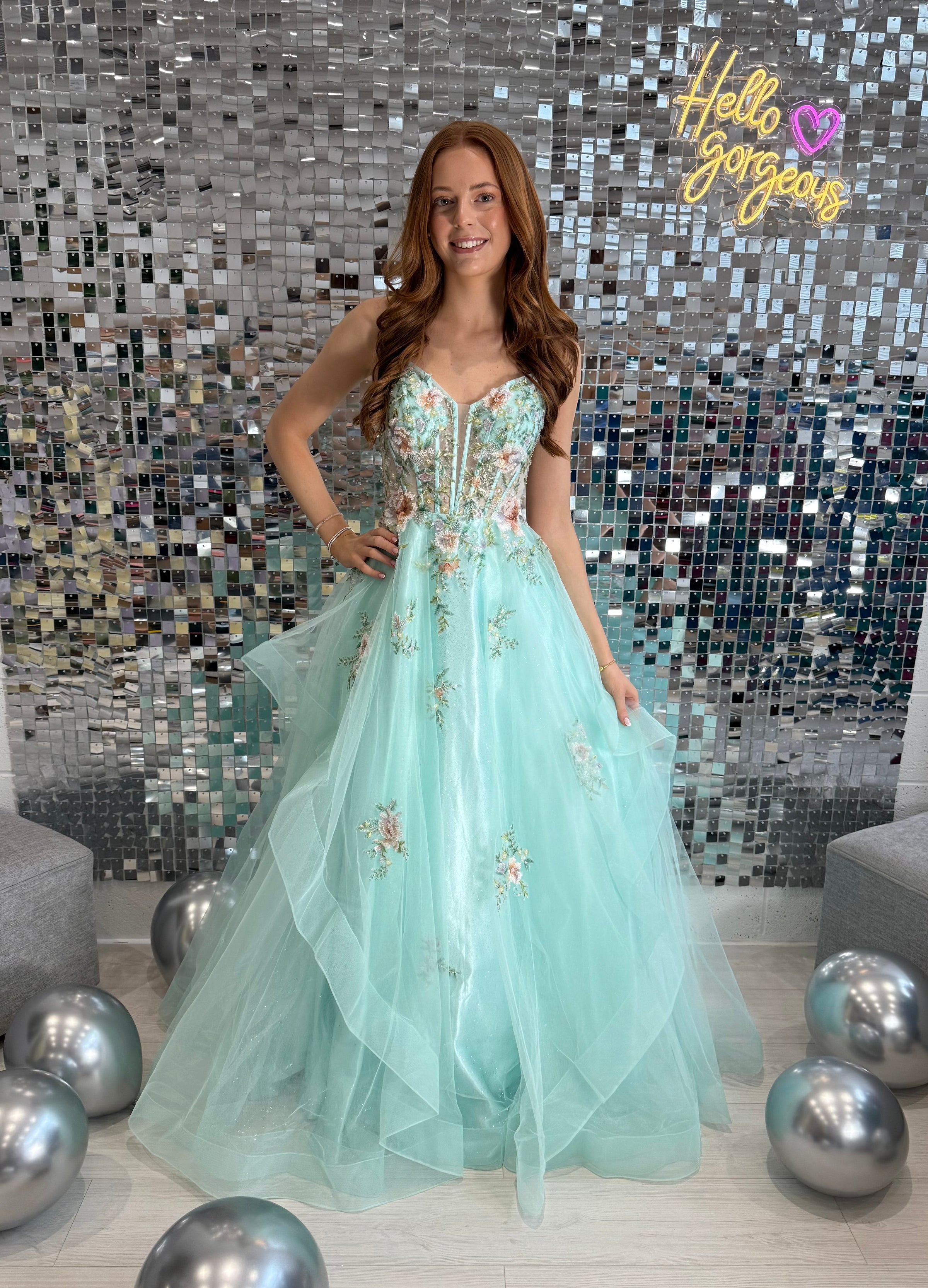 Jora Collections Full Skirted Prom Dress In Mint Green