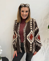 Amy Aztec Cardigan In Brown