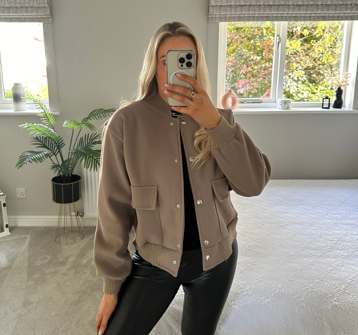 Faye Bomber Jacket in Taupe