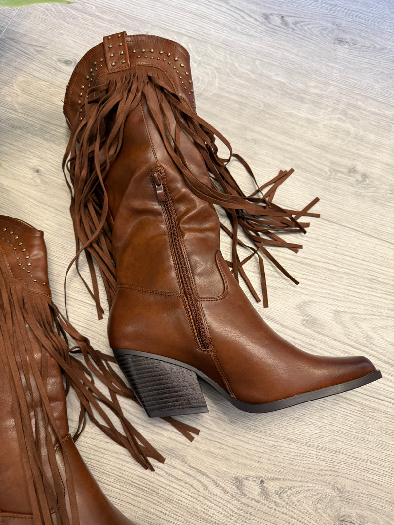 Tassel Western Cowboy Boots In Tan