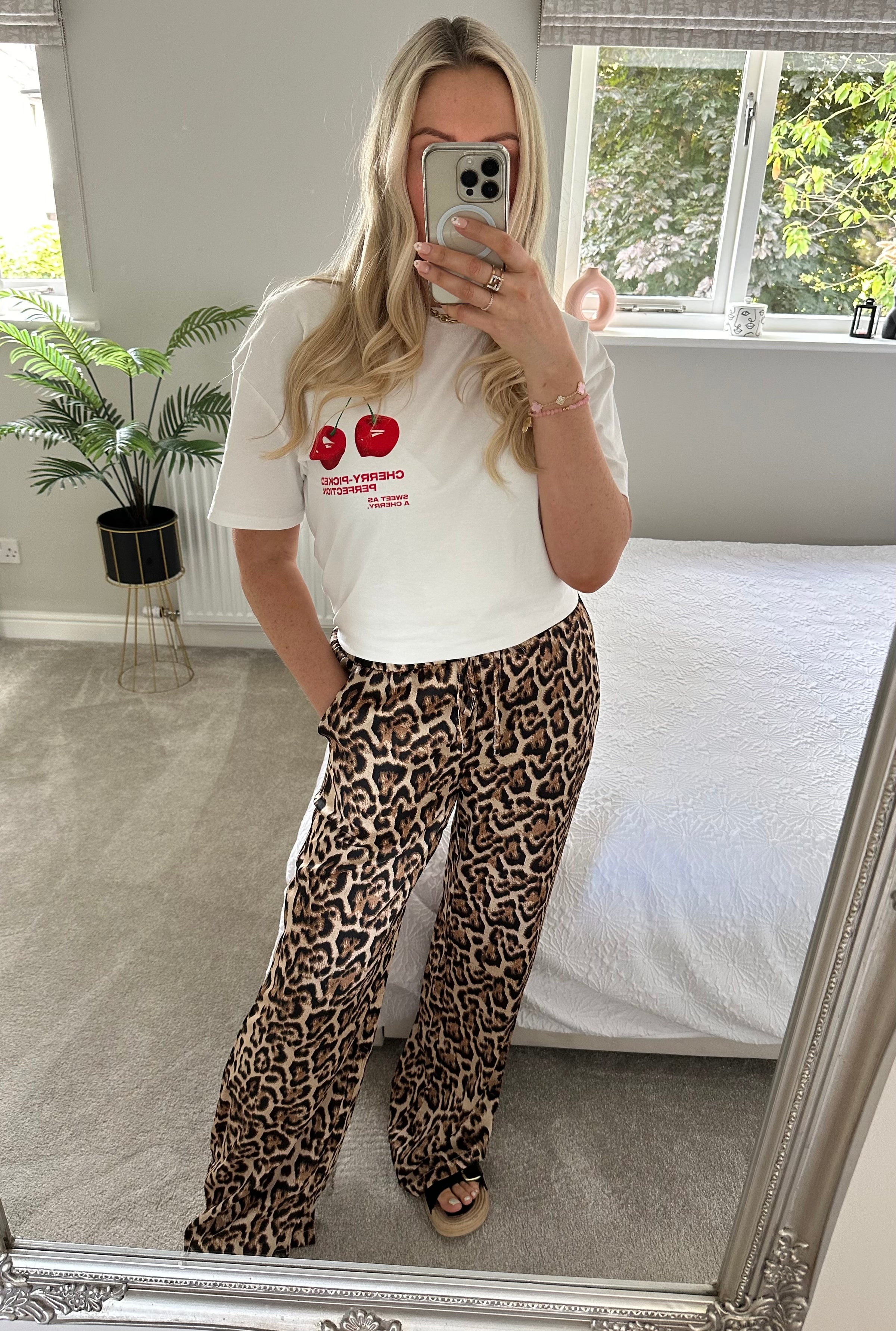 Lola Leopard Print Trousers In Brown