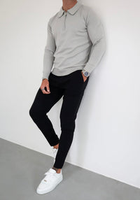 Capo Egyptian Cotton LS Zip Polo Shirt In Stone