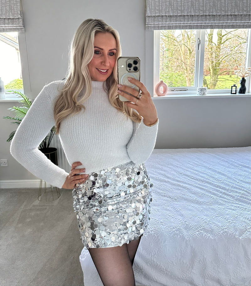 Sequin Skirt In Silver