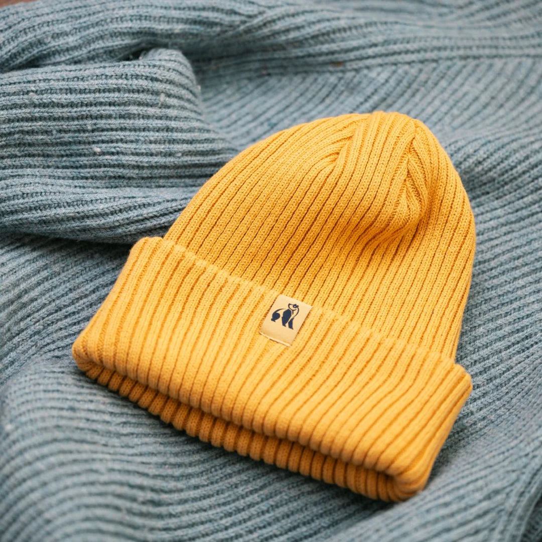Organic Cotton Beanie In Mustard