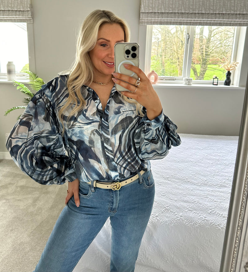 Becca Printed Blouse In Blue