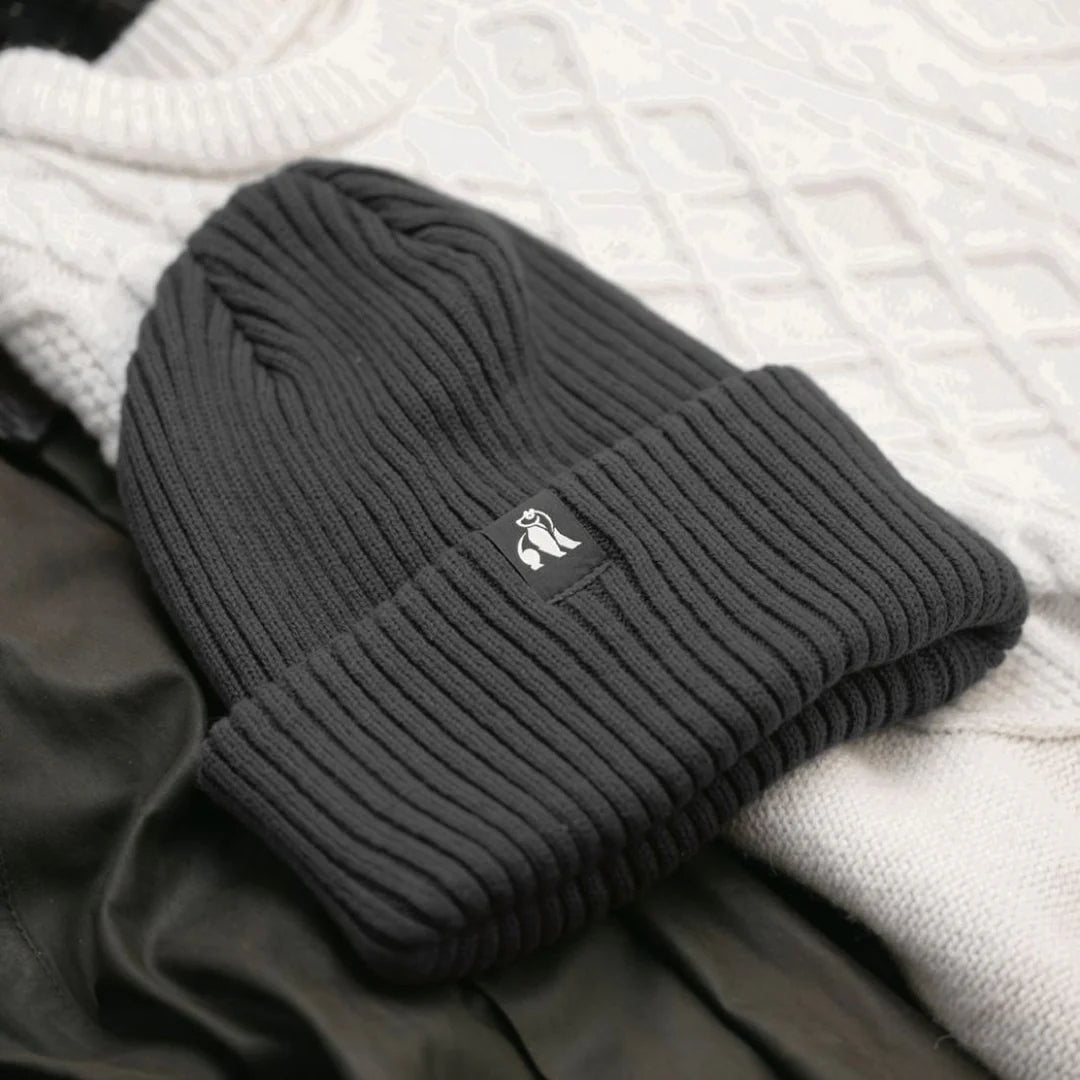 Organic Cotton Beanie In Black/Charcoal