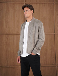 Capo Faux Suede Bomber Jacket In Olive
