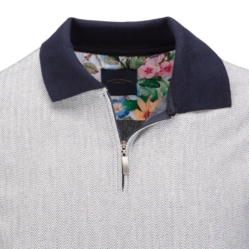 Guide London Herringbone Polo Shirt In Navy