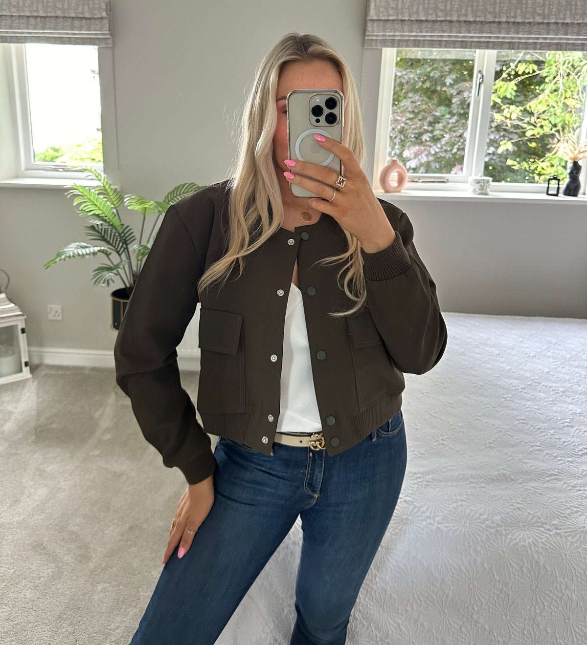 Jasmine Cropped Bomber Jacket In Khaki