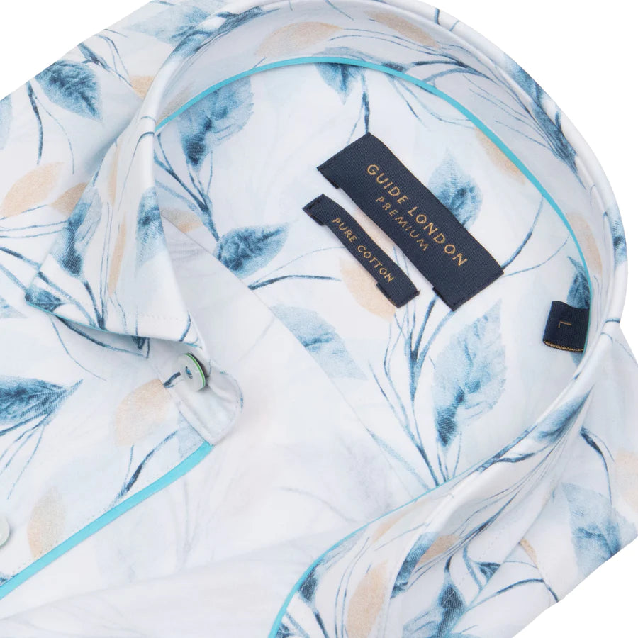 Guide London Floral Short Sleeve Shirt In Blue