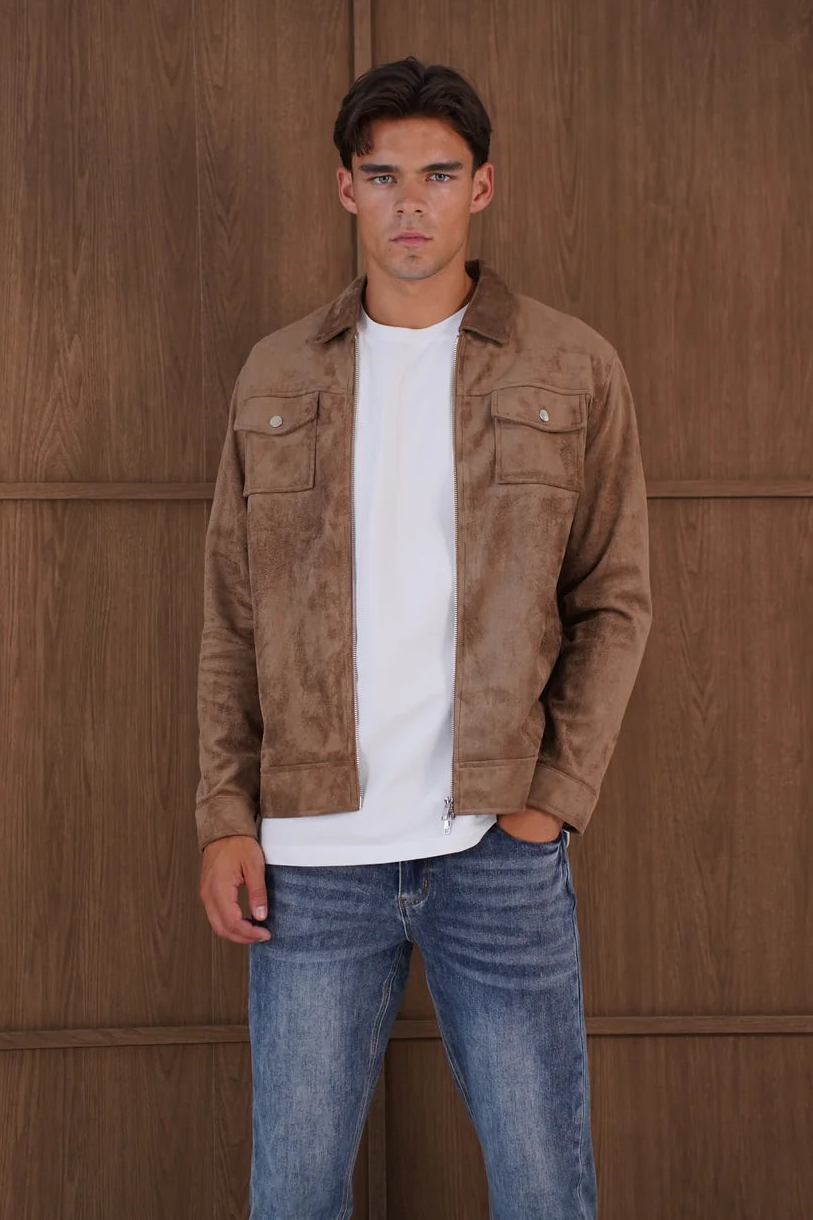 Capo Faux Suede Jacket In Brown