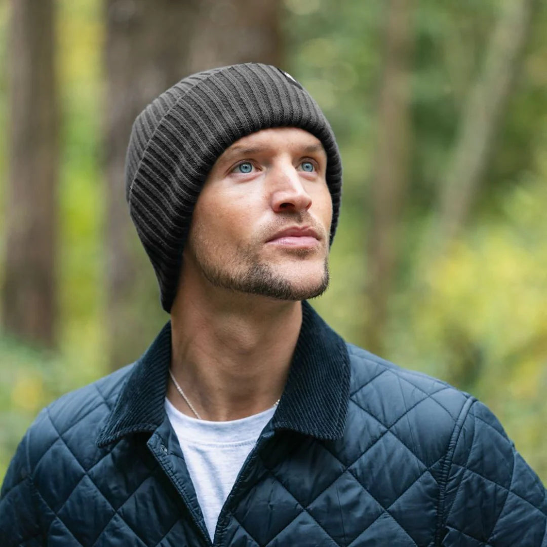 Organic Cotton Beanie In Black/Charcoal