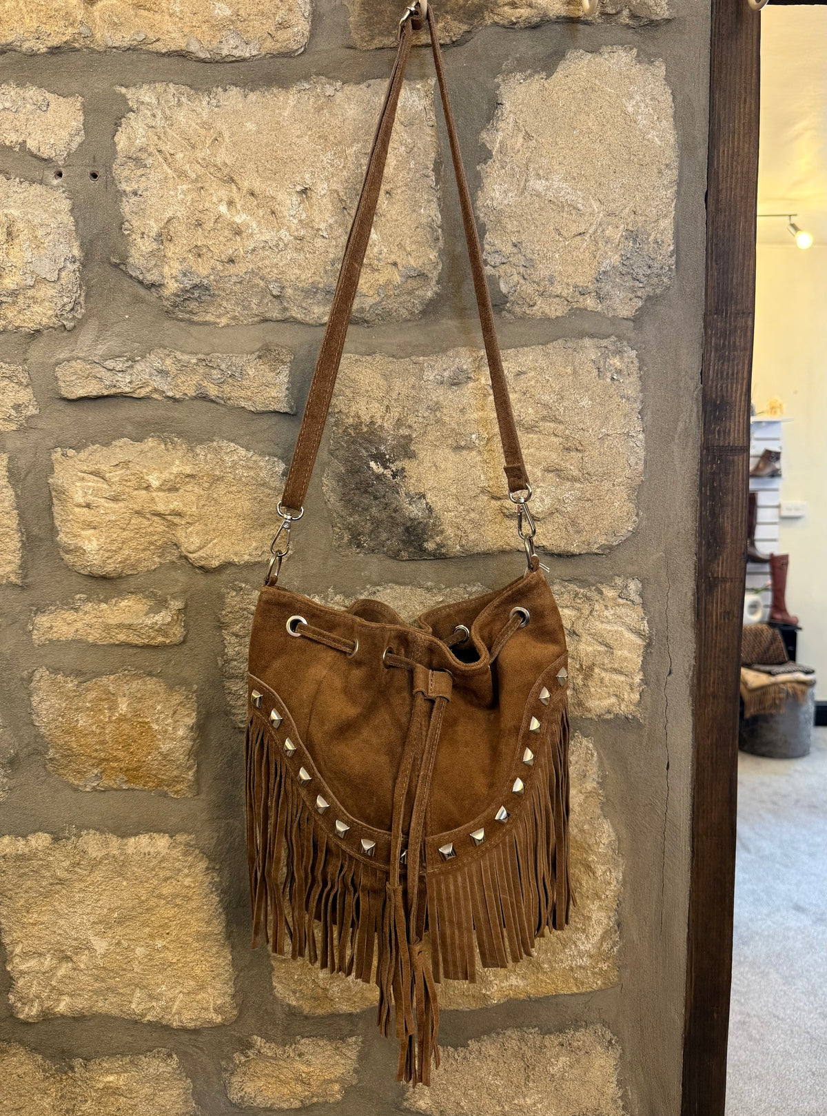 Studded Tassel Bag In Taupe