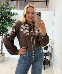 Jessica Floral Shirt In Brown/Cream