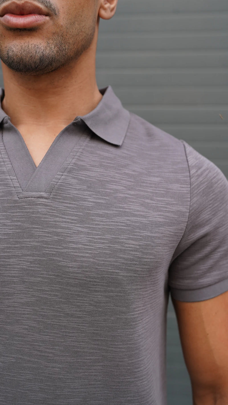 Capo Jersey Slub Polo Shirt In Charcoal