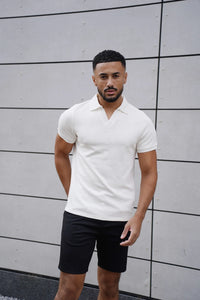 Capo Jersey Slub Cuban Polo Shirt In White