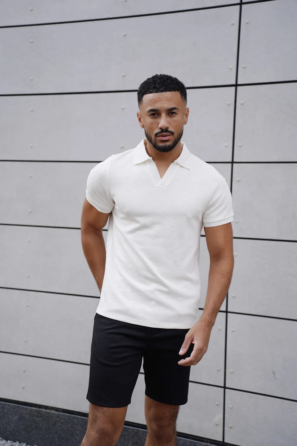 Capo Jersey Slub Cuban Polo Shirt In White