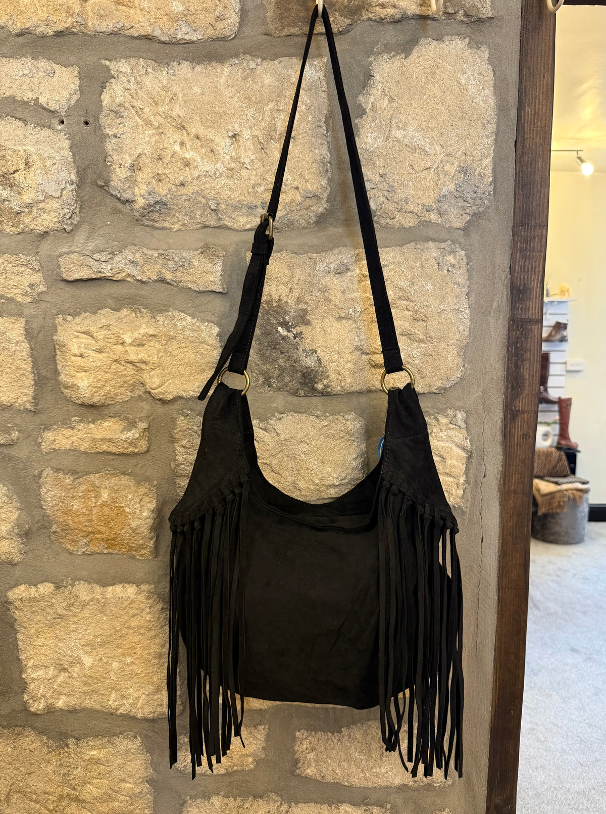 Faux Suede Tassel Bag In Black