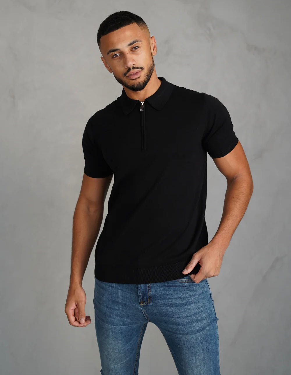 Capo Egyptian Cotton SS Zip Polo Shirt In Black