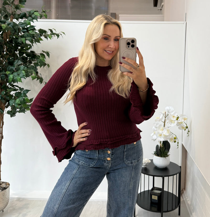 Jessie Ribbed Jumper In Burgundy
